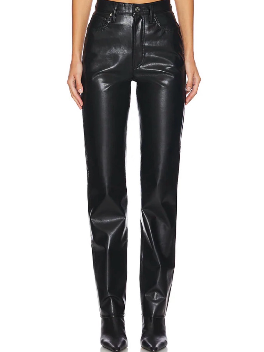 Agolde Recycled Leather 90’s Pinch Waist Pants Straight Leg Detox Black Size 23